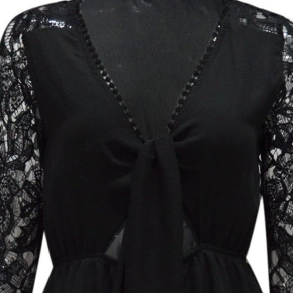 boho Lacey Sleeved Black Romper - Picture 5 of 6